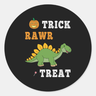 Pegatina Redonda Trick Rawr Tret Cute Halloween Stegosaurus Dino