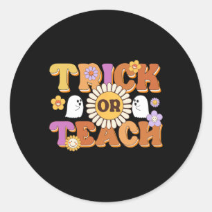Pegatina Redonda Trick Retro O Enseñar A Profesora De Fantasma Hall