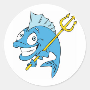 Pegatina Redonda Trident the Fish