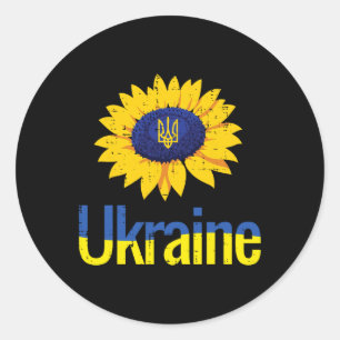 Pegatina Redonda Tridente de girasol de Ucrania Tryzub símbolo ucra