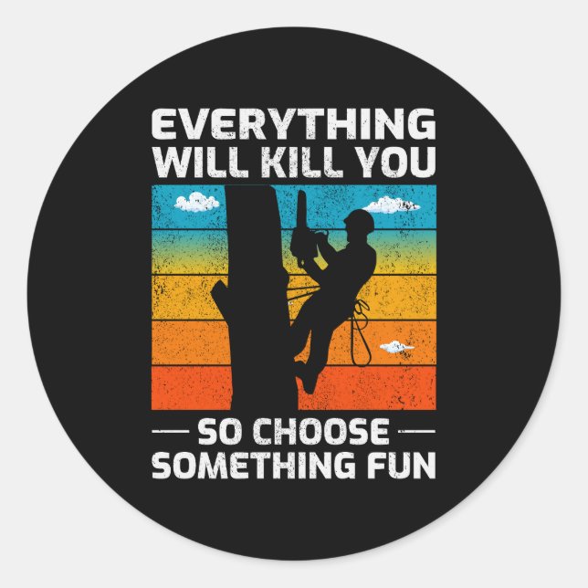 Pegatina Redonda Trimmer de escalada de cirujano arborista (Anverso)