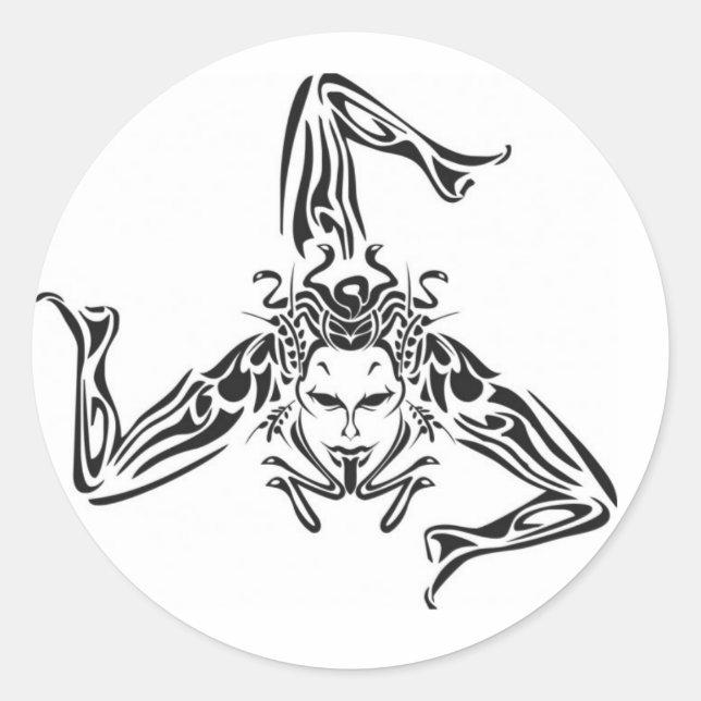 Pegatina Redonda Trinacria negro sobre fondo blanco (Anverso)