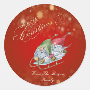 Pegatina Redonda Trineo de Navidad de Gnomos Lindos