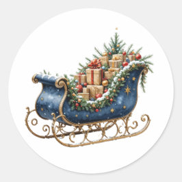 Pegatina Redonda Trineo de Navidad vintage acuarela
