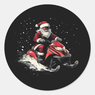 Pegatina Redonda Trineo Motorizado para Nieve de Papá Noel Divertid