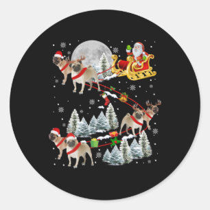 Pegatina Redonda Trineo Pug Navidad Trineo Navidad Santa Perro