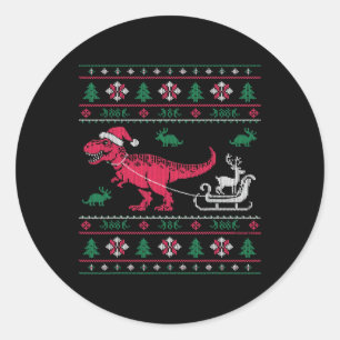 Pegatina Redonda Trineo Reno Dinosaurio Feo Navidad 
