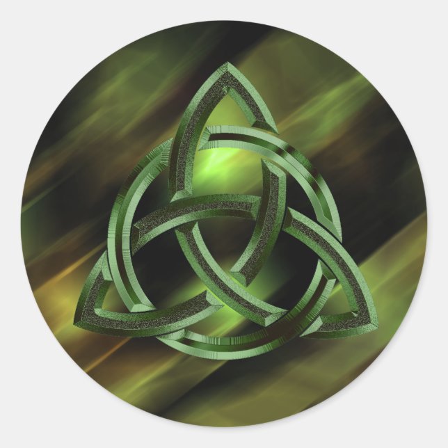 Pegatina Redonda Trinity Knot Celtic Green Purpurina Metalizado (Anverso)
