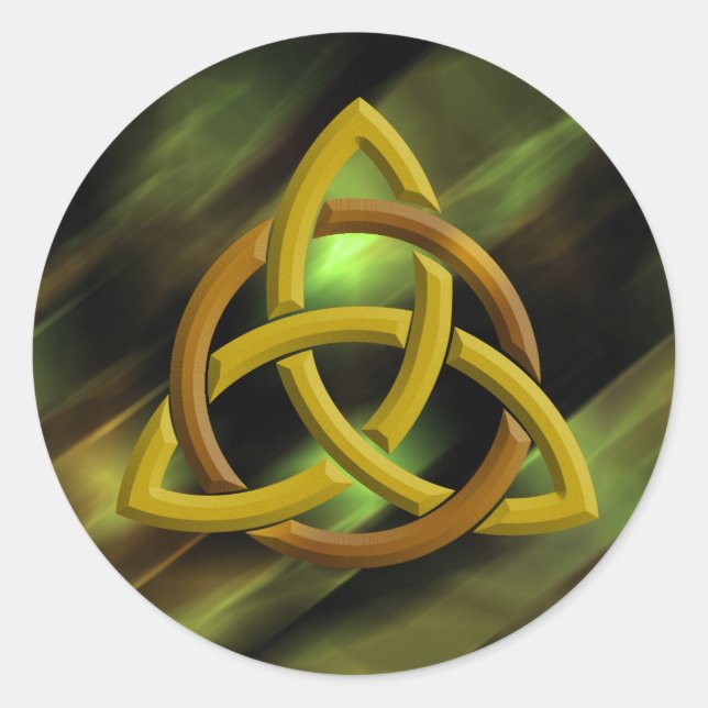 Pegatina Redonda Trinity Knot Celtic Green Purpurina Metalizado (Anverso)