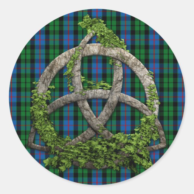 Pegatina Redonda Trinity Knot Celtic Y Clan Morrison Tartán (Anverso)