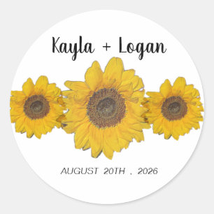 Pegatina Redonda Trío de girasoles - boda personalizada