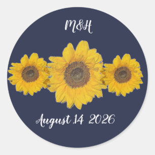 Pegatina Redonda trío de girasoles personalizado - boda rústica