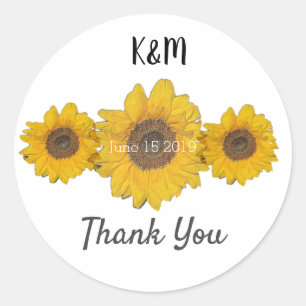 Pegatina Redonda Trío de girasoles - recuerdo de boda personalizado