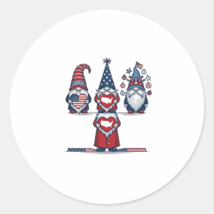 Pegatina Redonda Trío de gnomos patrióticos diseño vectorial vintag