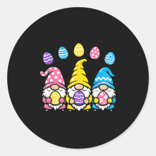 Pegatina Redonda trío de huevos de gnomo de Pascua lindo primavera 
