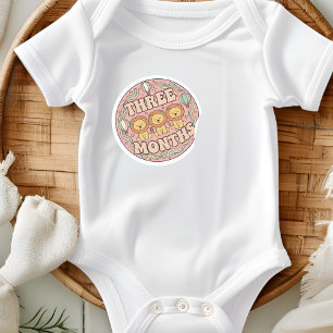 Pegatina Redonda Trío de leones retro boho bebé tres meses hito