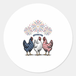 Pegatina Redonda Trio de pollo patriótico grabado vintage vector De