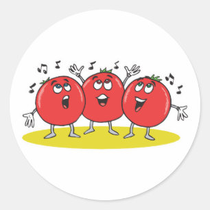 Pegatina Redonda trío tonto de tomates cantando