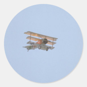 Pegatina Redonda Triplano Fokker - Réplica Del Barón Rojo