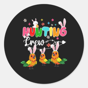 Pegatina Redonda Triple conejita de caza Sun de conejo de Pascua an