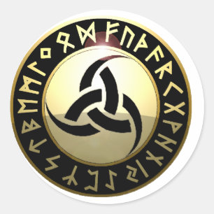 Pegatina Redonda Triple Cuerno de Odin