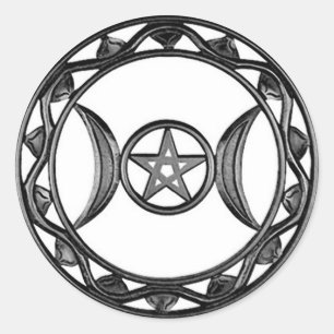Pegatina Redonda Triple diosa con Pentagram