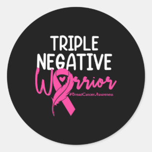 Pegatina Redonda Triple Guerrero Negativo Cáncer de Mama Cinta Rosa