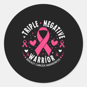 Pegatina Redonda Triple Guerrero Negativo Cáncer De Mama De Corazón