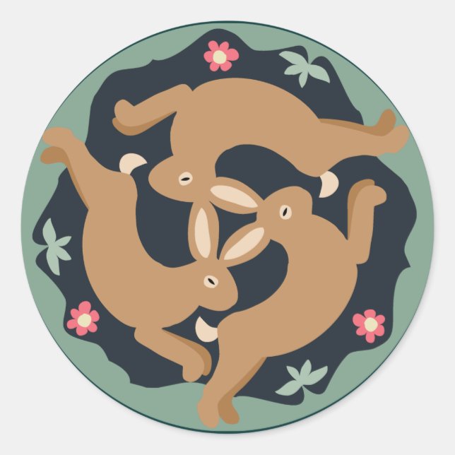 Pegatina Redonda Triple liebre (Anverso)