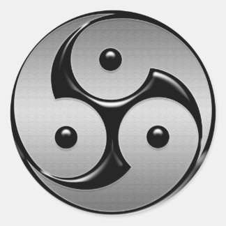 Pegatina Redonda Triple Yin Yang - Negro Metalizado y brillante