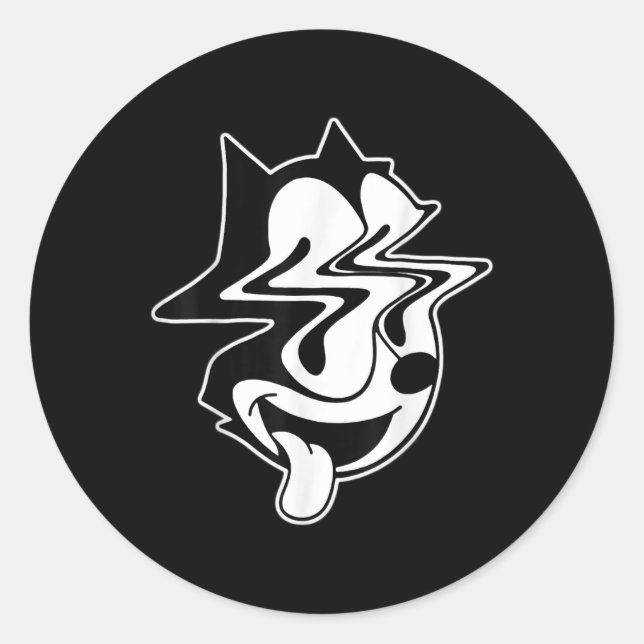 Pegatina Redonda Trippy Felix Cat Blackwork (Anverso)
