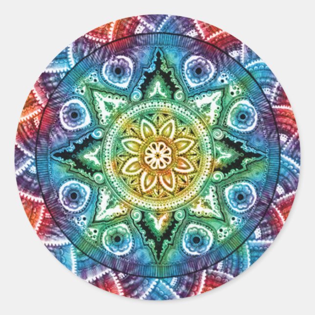 Pegatina Redonda Trippy Mandala (Anverso)