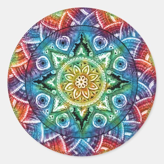Pegatina Redonda Trippy Mandala (Anverso)