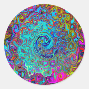Pegatina Redonda Trippy Sky Blue Abstract Retro Liquid Swirl