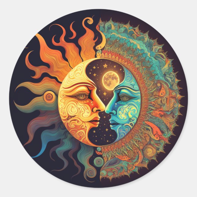Pegatina Redonda Trippy Sun&Moon (Anverso)