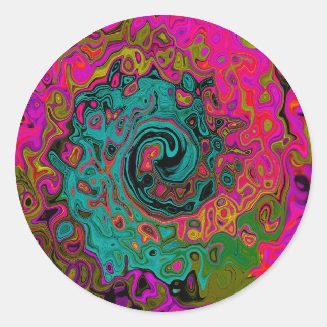 Pegatina Redonda Trippy Turquoise Resumen Retro Liquid Swirl (Anverso)