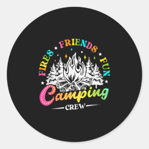 Pegatina Redonda Tripulación de Camping Fuegos Amigos Diversión Ver