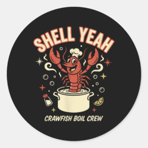 Pegatina Redonda Tripulacion de cangrejos de mariscos Shell Yeah Cr