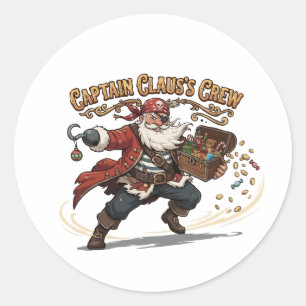 Pegatina Redonda Tripulación de Capitán Claus Navidad Pirata