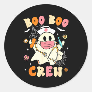 Pegatina Redonda Tripulación de enfermera groovy boo boo fantasma l