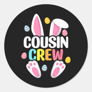 Pegatina Redonda Tripulación de primos conejo de Pascua familia a j