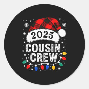Pegatina Redonda Tripulación de primos Navidad 2025 Santa Niños Fam