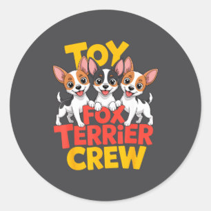 Pegatina Redonda Tripulación de Toy Fox Terrier Dibujos Animados Pe