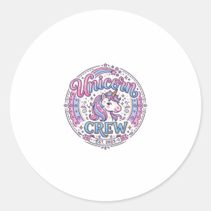 Pegatina Redonda Tripulación de Unicornio Diseño juguetón bajo dema