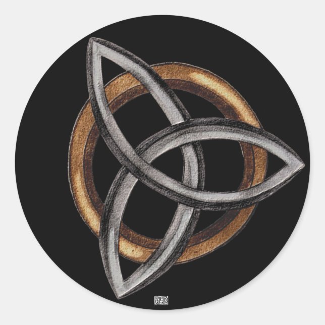 Pegatina Redonda Triquetra (Marrón/Plata) (Anverso)