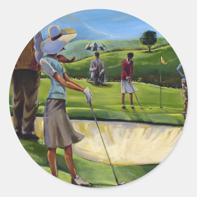 Pegatina Redonda Trish Biddle - Damas de Golf (Anverso)