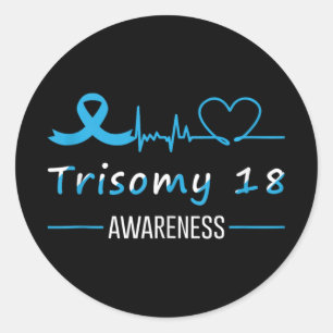 Pegatina Redonda Trisomy 18 Awareness Light Blue Ribbon Heartbeat L