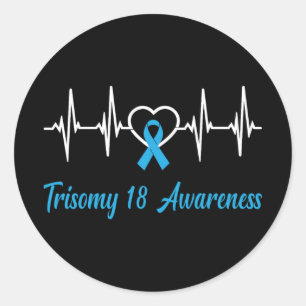 Pegatina Redonda Trisomy 18 Awareness Light Blue Ribbon Love Heartb