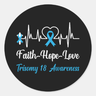 Pegatina Redonda Trisomy 18 Conciencia Heartbeat Cruz Cristiana Fai
