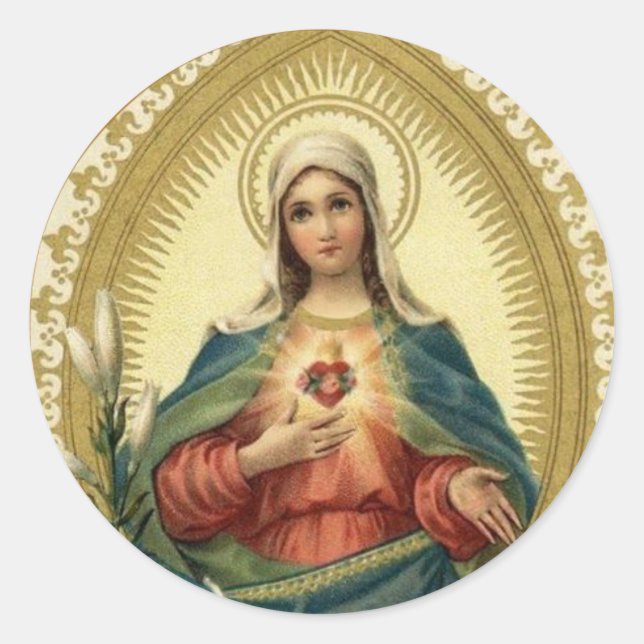 Pegatina Redonda Triste e inmaculado corazón de la Virgen María (Anverso)